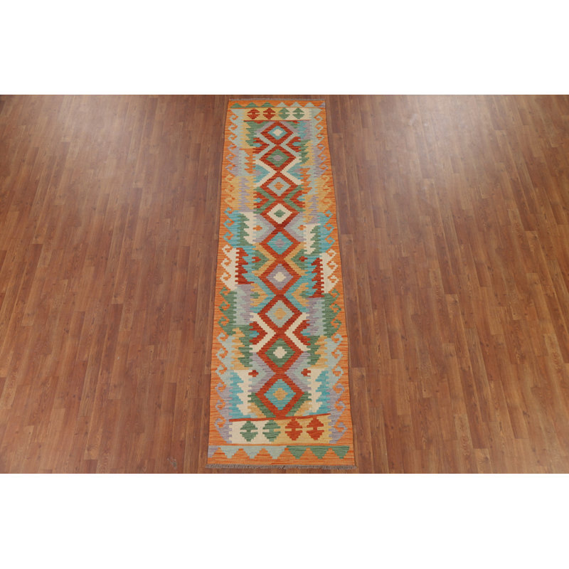 Tapis de couloir réversible en laine Kilim 3 x 10