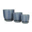 Ensemble de 3 pots à fleurs en porcelaine bleue pour l'intérieur et l'extérieur avec soucoupe attachée -1858333137