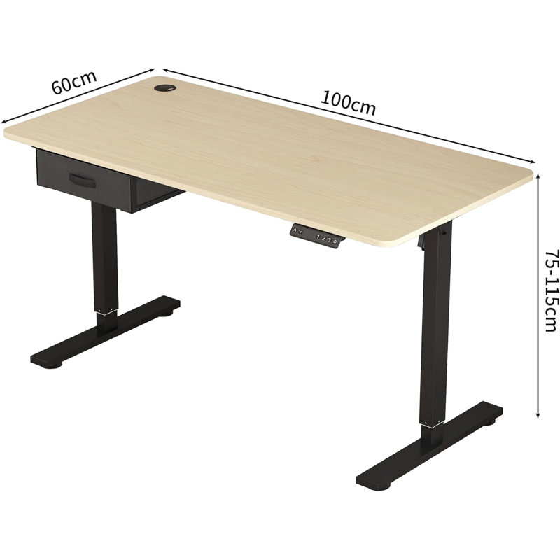 Alstead Adjustable Standing Desk, Black, 100cm W x 60cm D, Natural
