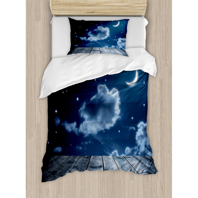 Twin Dark Blue Celestial Night Sky Duvet Cover Set