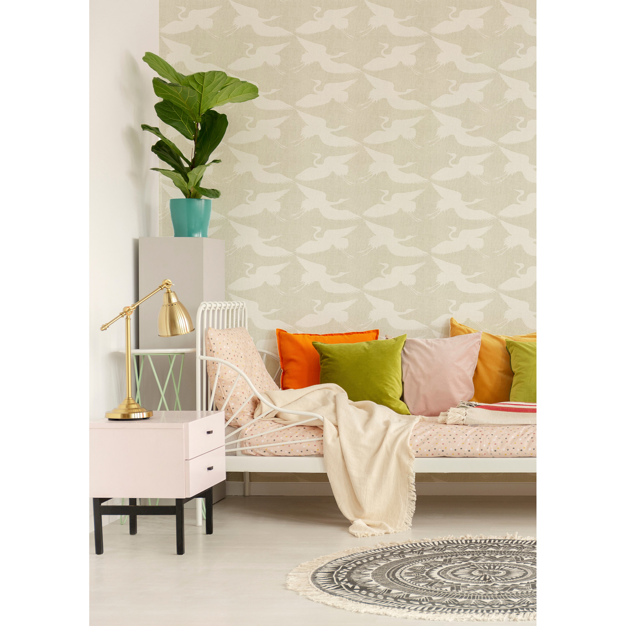 Paper Cranes 10' L x 24" W Peel and Stick Wallpaper Roll, Eucalyptus, Self-adhesive