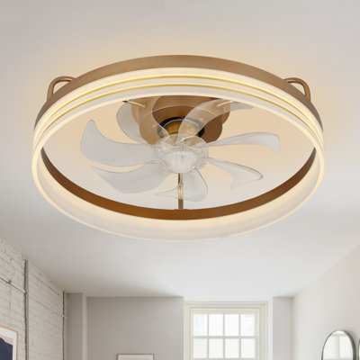 Ventilateur de plafond encastré moderne doré de 20 po avec lumière DEL et télécommande, commande APP, ventilateur réversible à 6 vitesses pour la chambre à coucher