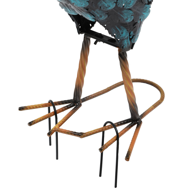 32"H Oversized Metal Rooster Garden Statue with Ground Stake, Blue