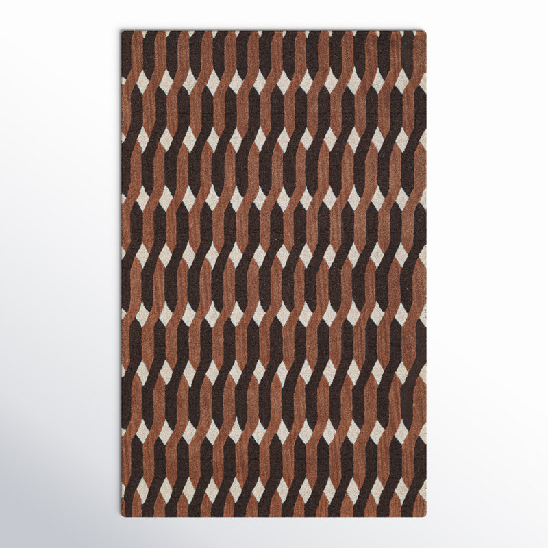 Retro Black and Brown Hand-Tufted Wool Rug, 5' x 8'