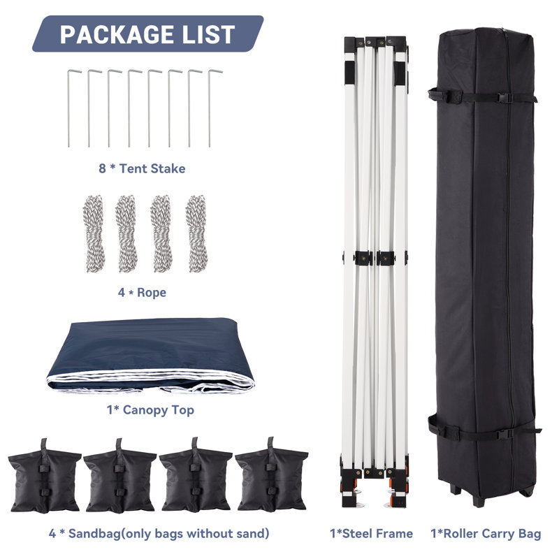 Heavy Duty 10x10 Pop Up Canopy Tent with 2 Sidewalls, Navy