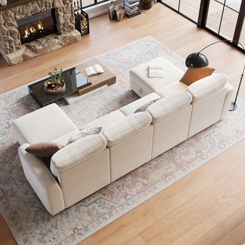 Canapé modulaire modulaire en chenille avec sièges de rangement cachés, canapé-lit convertible avec repose-pieds pour le salon