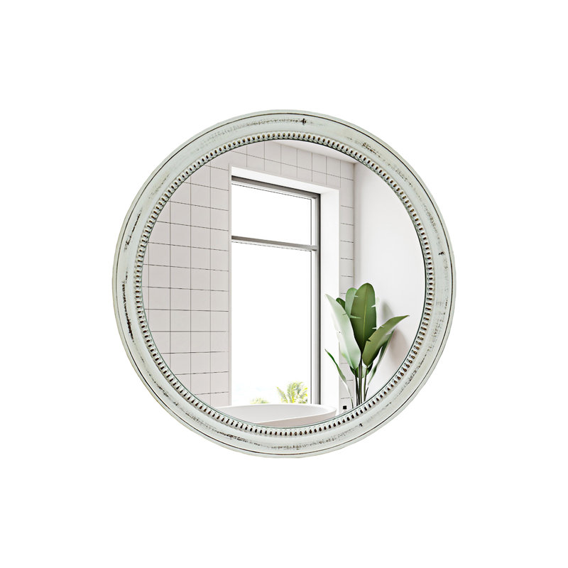 Round Wood Beaded Wall Mirror