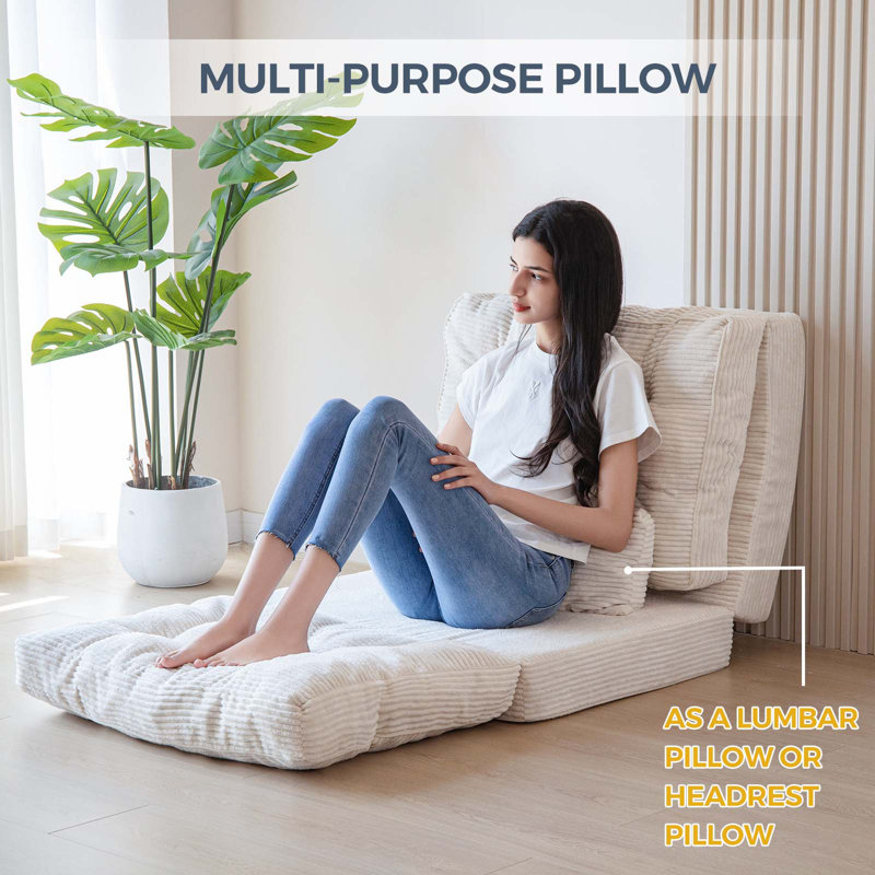 Canapé-lit Corduroy, H 4,7 po x l 30 po x P 91 po, Velours côtelé crème