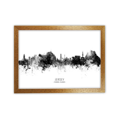 Jersey Channel Islands Skyline Black White City Name by Michael Tompsett - Print