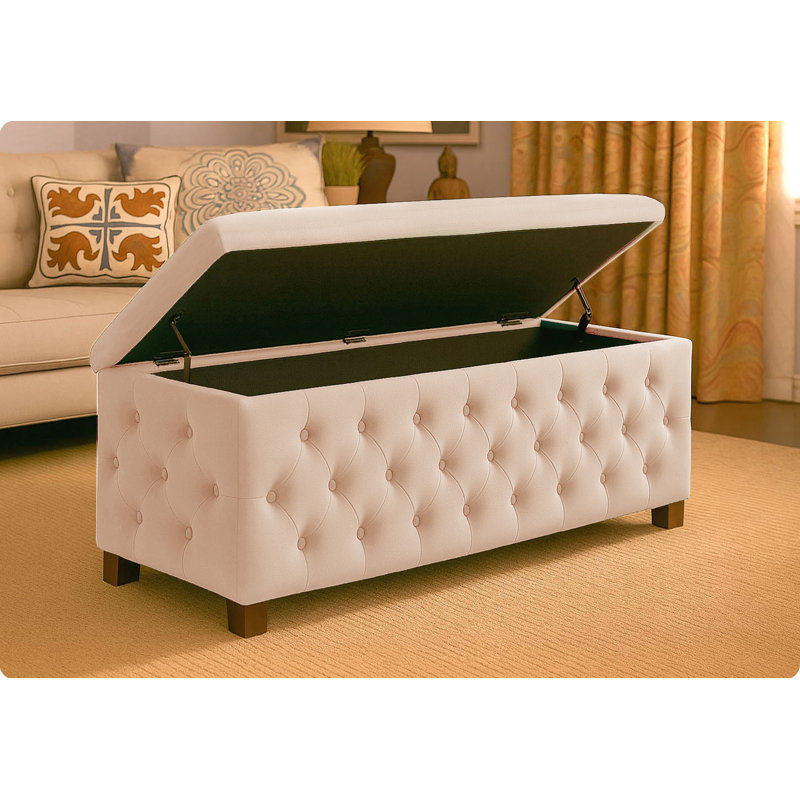 Empire Wide Chesterfield Rectangle Solid Color Standard Ottoman Storage Bench, Plush Velvet Upholstered Coffee Table with Legs