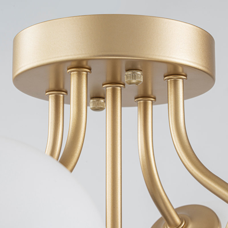 Plafonnier semi-encastré 5 lumières Spoutnik Globe, Nervuré, Blanc