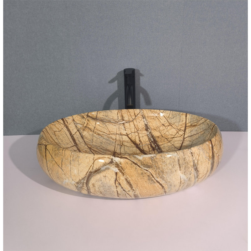 QieRao 16'' Marble Ceramic Oval Bathroom Sink