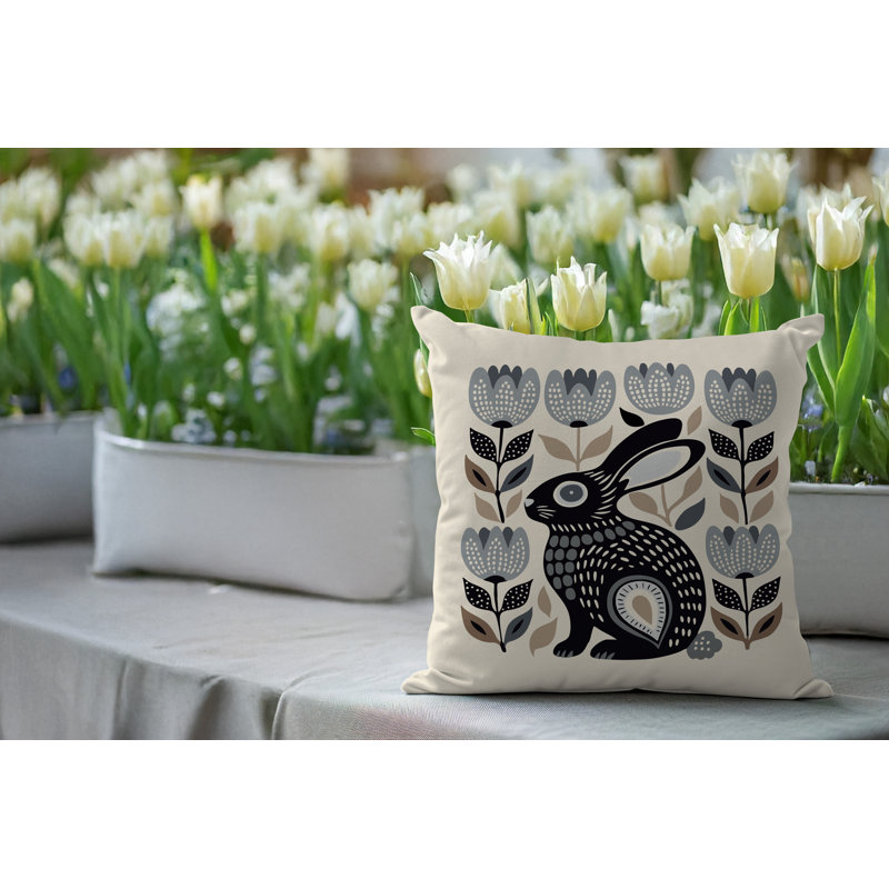 Oreiller carré réversible intérieur / extérieur Zuko Rabbit, Gris, Carré 17 po