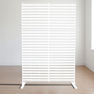 Kozyard Metal Privacy Screen Decorative Outdoor Divider With Stand Panels (White Horizontal Slat)