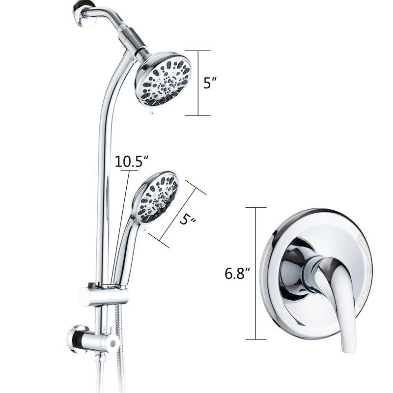 Wall Mounted Shower Kit - Stainless Steel Slide Bar, 7 Spray Patterns, 5" Abs, 1.8 Gpm, Dual Shower, Finish 7-Setting 26" Drillless Abs Head, , Spa System