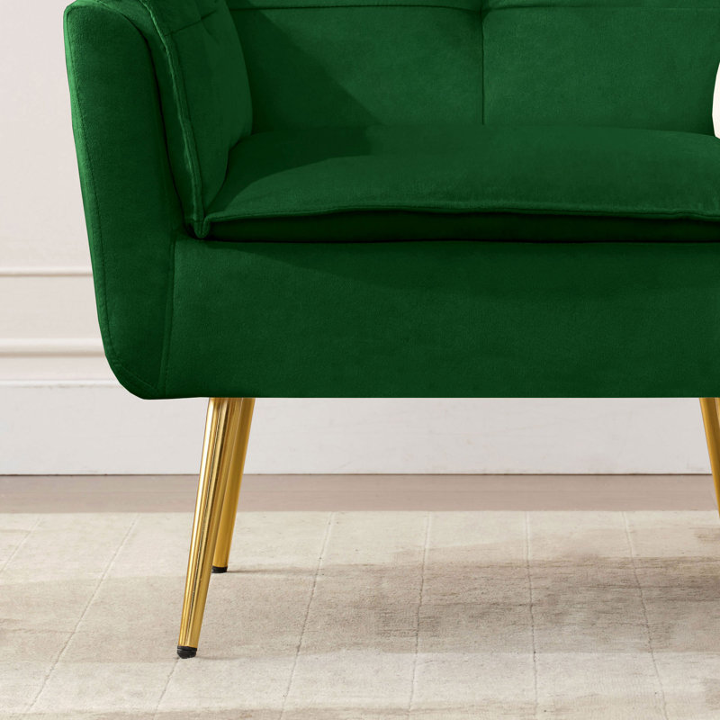 Fauteuil rembourré avec repose-pieds Vaishal, Velours vert