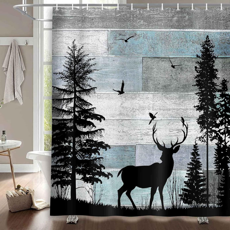 Rideau de douche Rustic Forest - Rideau de bain en polyester imperméable avec crochets