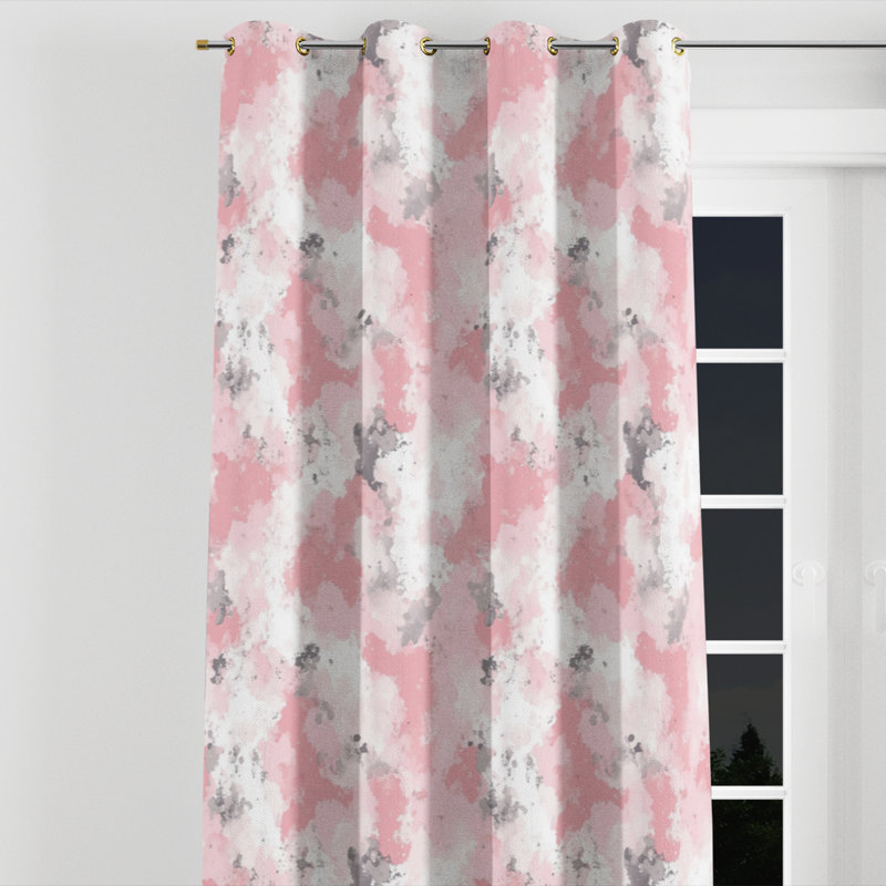 Girls Abstract Velvet Curtains - Neutral Pink And Grey Blush Splash Grommet Curtain - 1 Panel, Gold Grommets, 52" W x 108" L