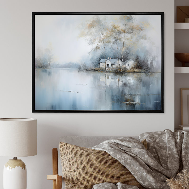 Lakeside House Serenity sur impression sur toile, Cadre flottant noir, H 24 po x l 32 po x P 1 po