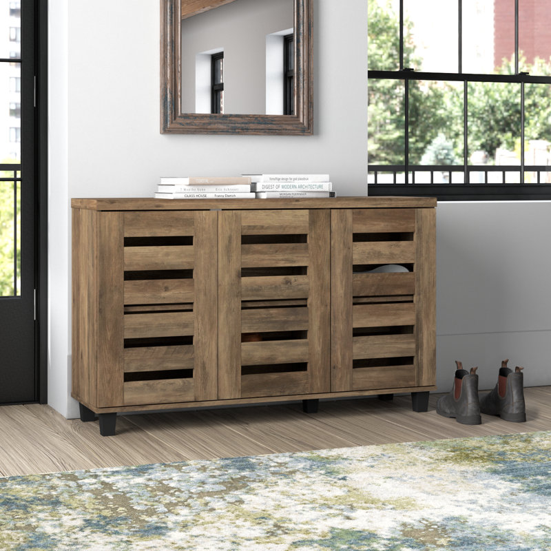 Armoire de rangement pour chaussures 16 paires Millan, Chêne noueux