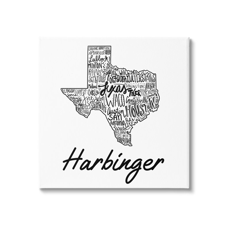 Texas State Typographie cmw-069, art mural personnalisé, H 17 po x l 17 po, Toile tendue, Oui