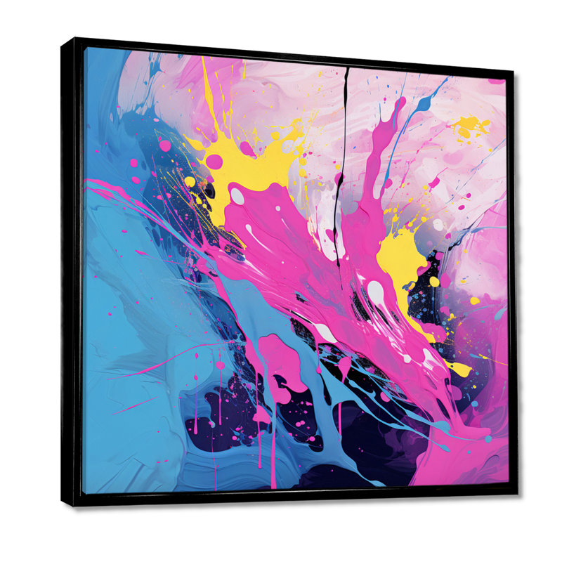 Rose bleu, peinture, éclaboussures, Pop Art, Toile avec cadre flottant noir, H 16 po x l 16 po x P 1 po