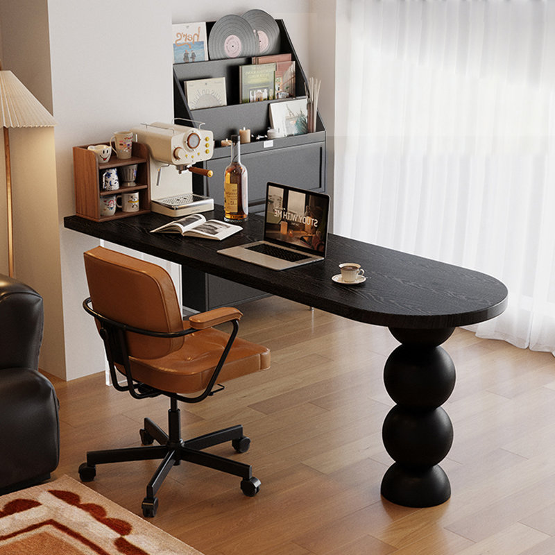 Bureau en bois massif noir demi-cercle + acrylique, H 29,53 po x l 55,12 po x P 23,62 po