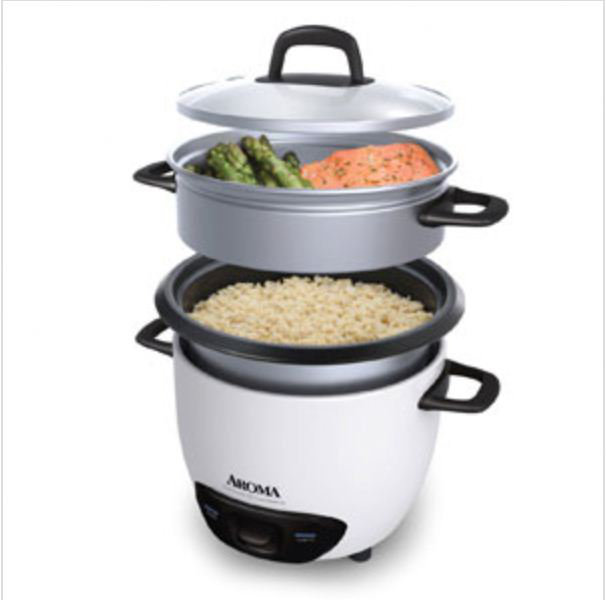 White 14-Cup Electric Rice Cooker and Steamer with Non-stick Pot