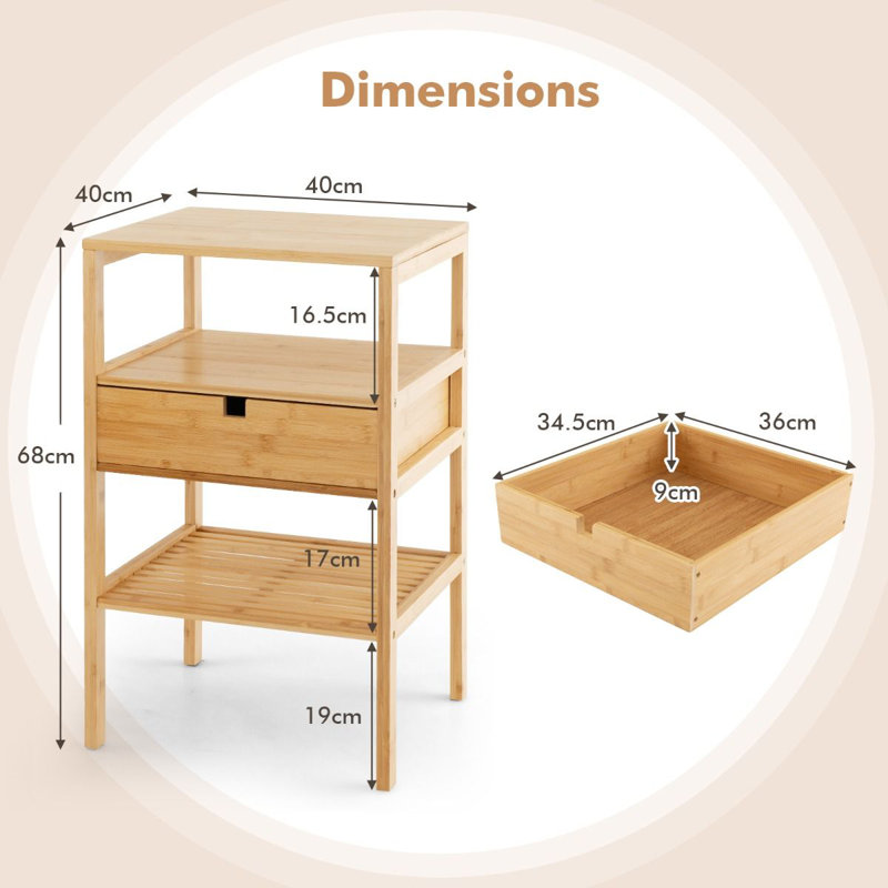 40cm W Bamboo / Rattan Bedside Table