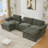 U Shaped Modular Sectional Sofa,Storage Console & Wireless Charging,2 Cup Holders,Bluetooth Speakers,2 Movable Footstools,Adjustable handrail,Movable seat,Chenille,Green-1880309883-1887639785