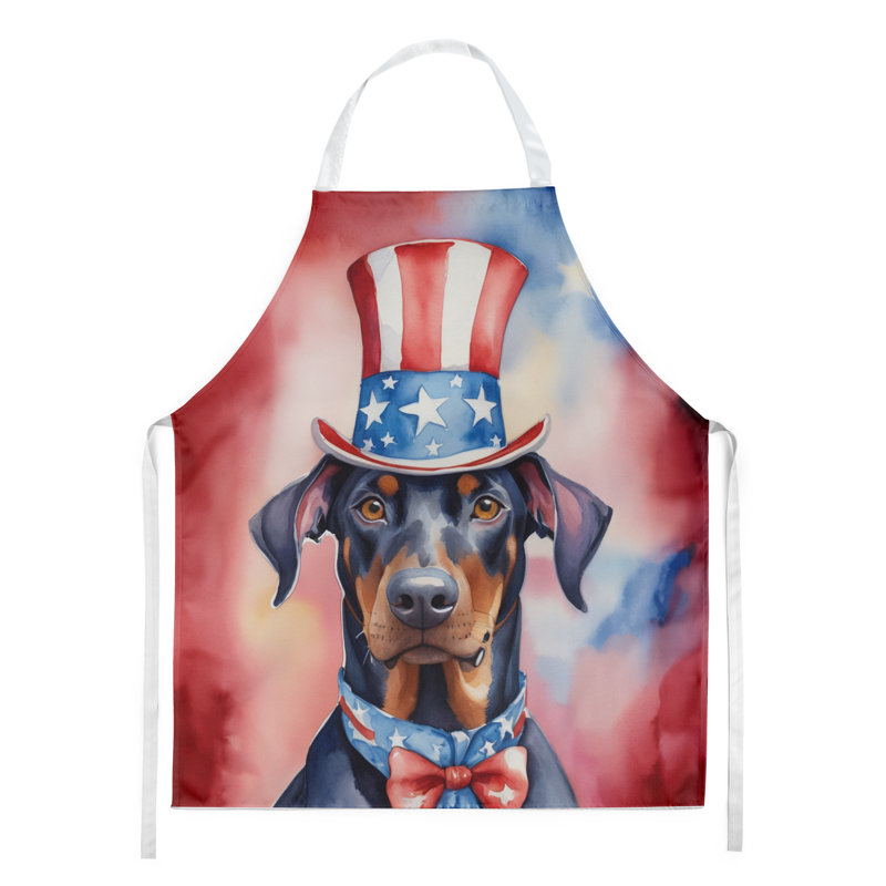 Patriotic American Apron, Black Doberman Pinscher