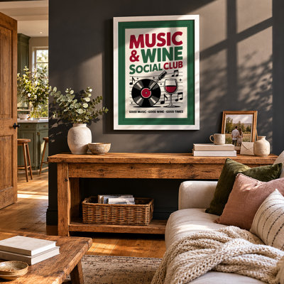 Music and Wine Club Vintage - Framed Print
