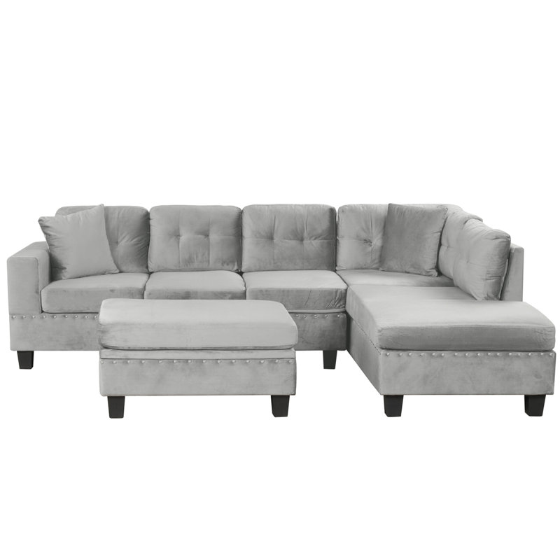 Canapé modulaire de 105 po avec repose-pieds avec rangement, canapé en L avec 2 coussins et porte-gobelets, canapé modulaire avec méridienne réversible pour le salon