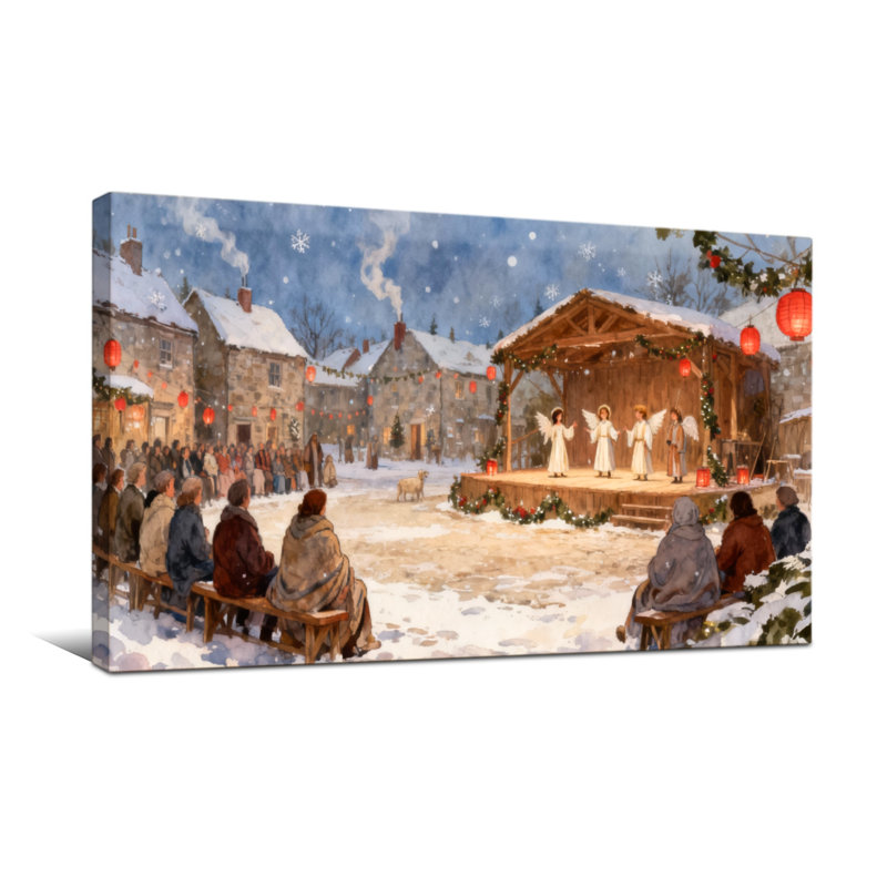 Scène de chant de Noël village d'hiver, H 16 po x l 32 po