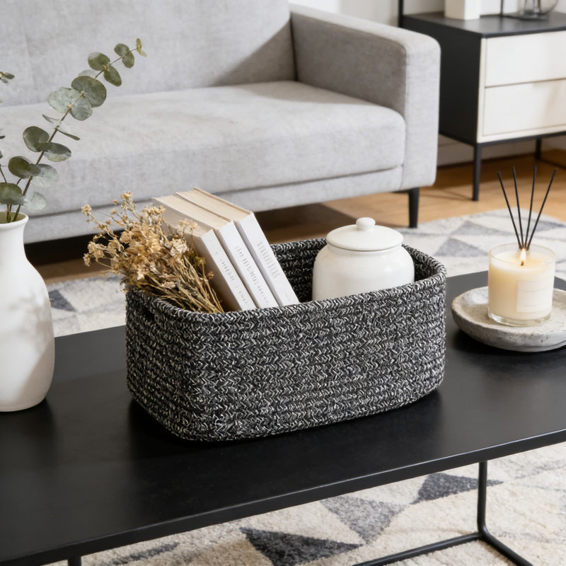 Woven Storage Baskets Set Of 4, Handwoven Cotton Rope Organizer Bins For Shelves, Closet, Desk, And Toy Storage, Decorative Rectangular Baskets For Home Organization