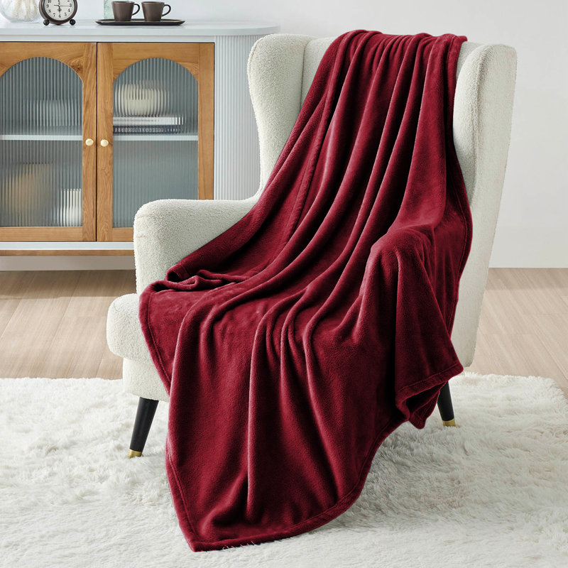 Luxury Mink Fleece Blanket - Ultra Soft, Warm & Lightweight Throw, Burgundy, 130cm W x 150cm L