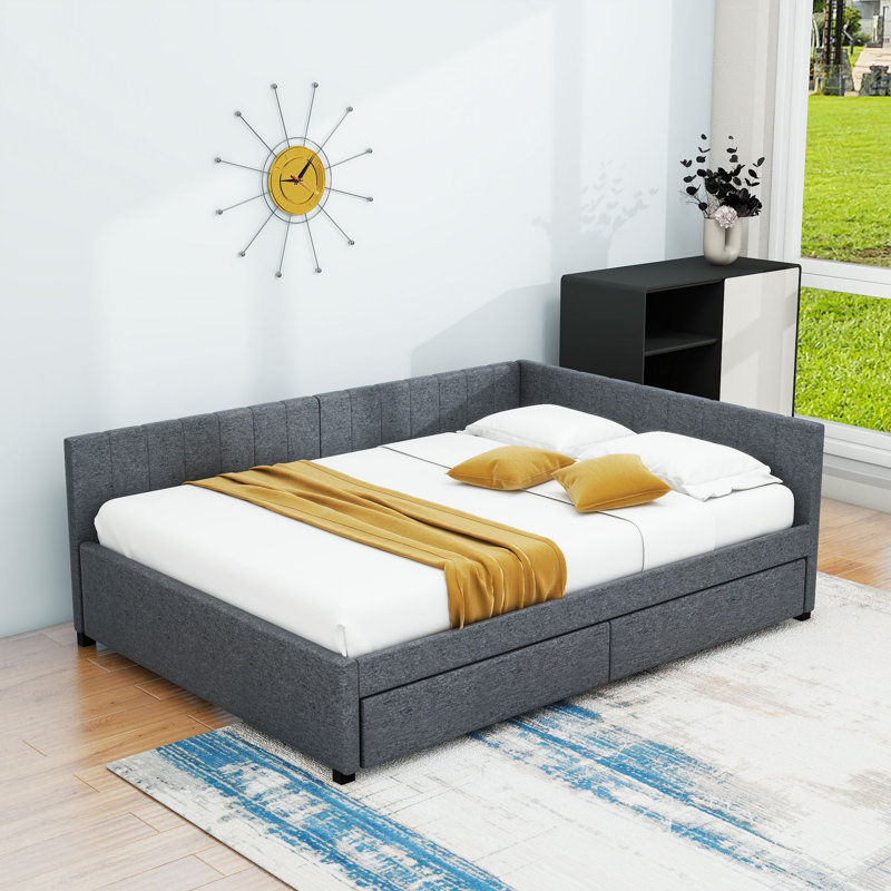 Mildaras Upholstered Sofa Daybed with 2 Storage Drawers, Gray