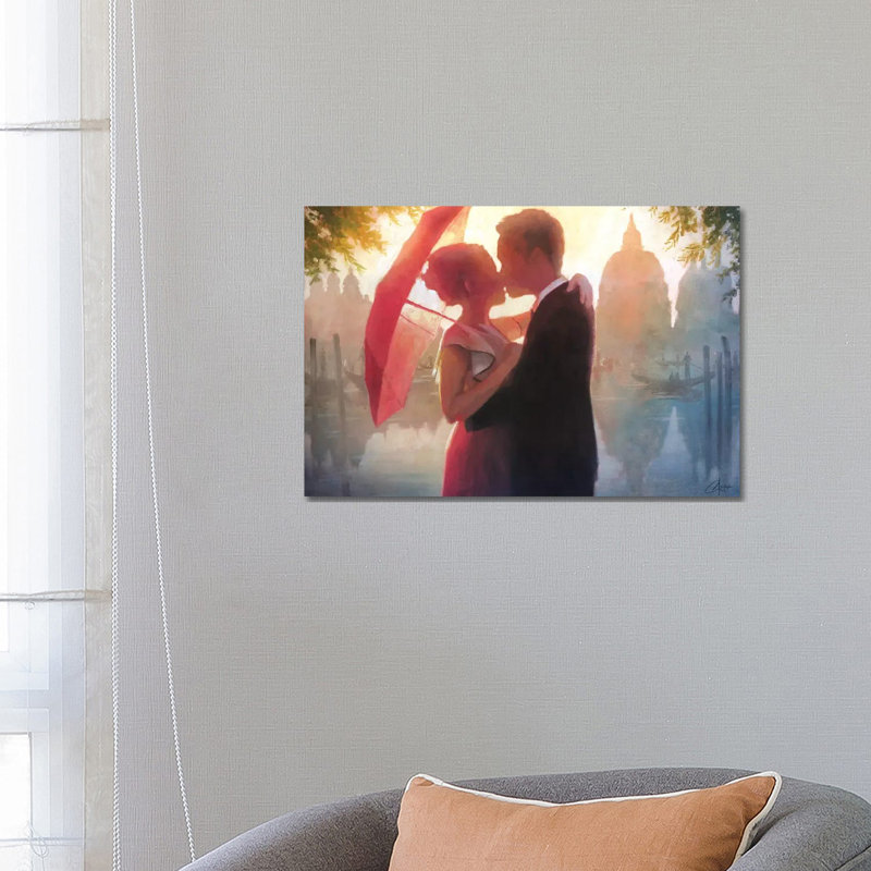 Red Umbrella In Venice by Christopher Clark - Floater Frame Print on Canvas, Wrapped Canvas