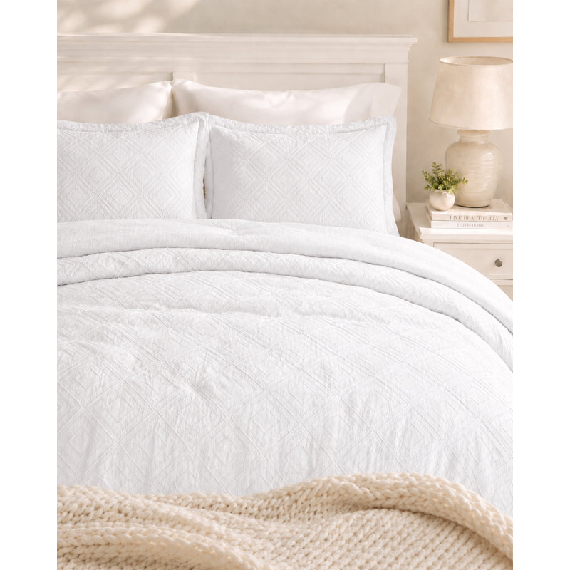  Parure de lit carrée en microfibre prélavée, Housse de couette très grand et 2 taies, Blanc