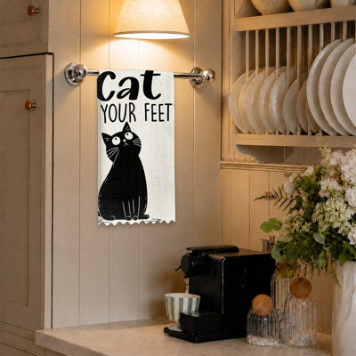  Linges de cuisine en microfibre, linges à vaisselle réutilisables absorbants, décoratifs résistants à la décoloration, 16 po x 24 po, citation de chat noir