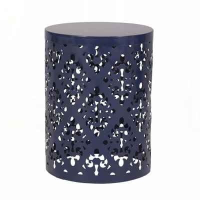 Table de bout de patio avec structure en métal, plateau rond et forme cylindrique droite