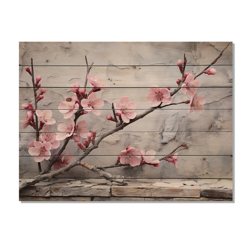Fleur de cerisier rose fin de l'hiver - Fleur de cerisier sur bois, H 10 po x l 20 po x P 0,78 po