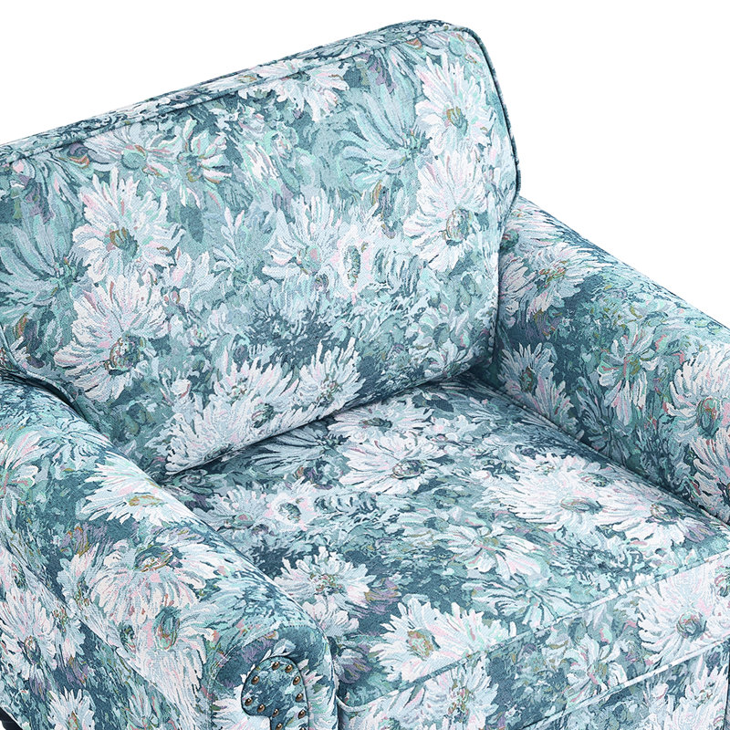 Fauteuil rembourré en mélange de coton, Fleurs cyan