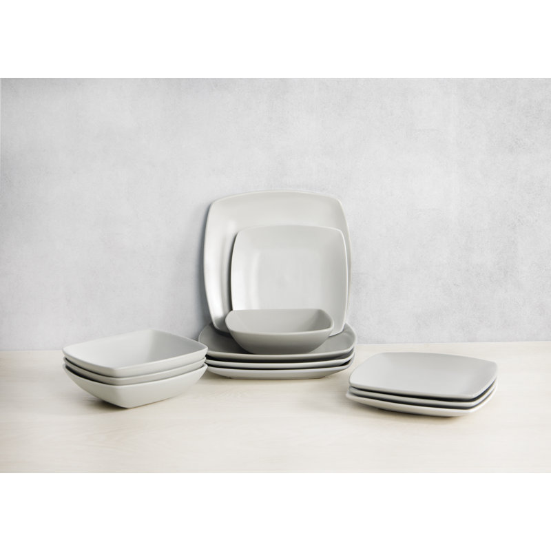 Creative Tops Raven Dinner Set, Square, Ceramic, Service for 4, Grey