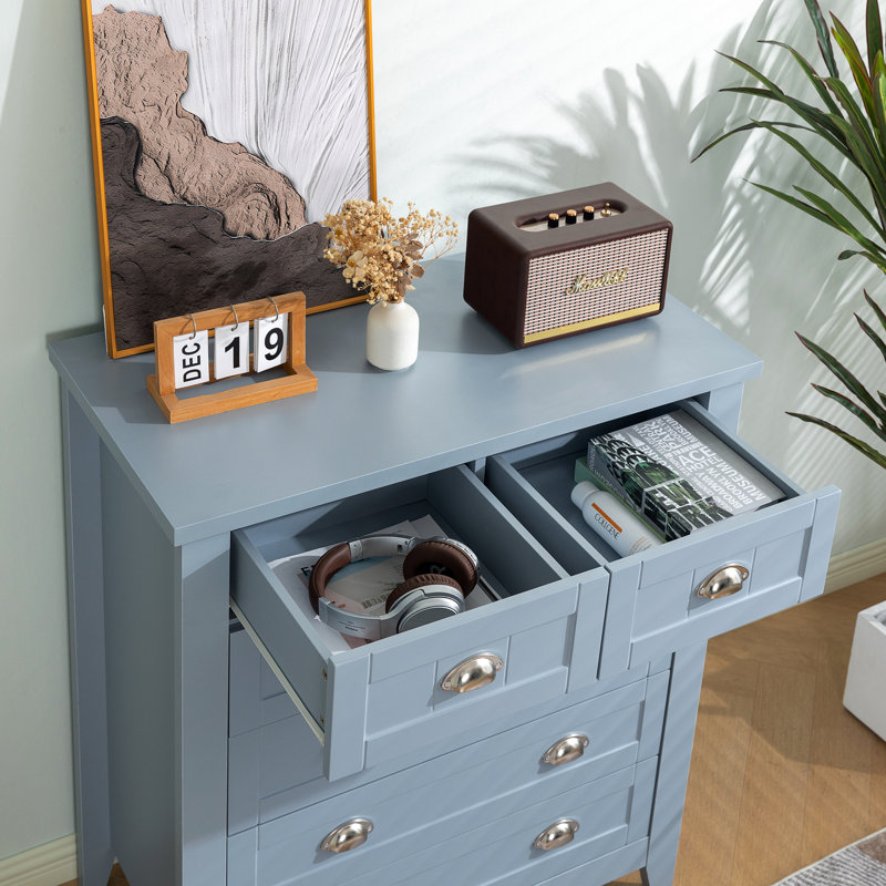 Haven Modern 2+4-Drawer Storage Dresser with Silver shell Metal Handles, Blue