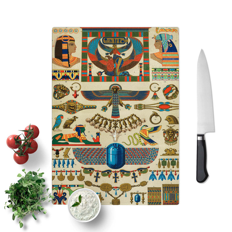 Tempered Glass an Egyptian Chopping Board, 28.5 cm W x 39 cm L