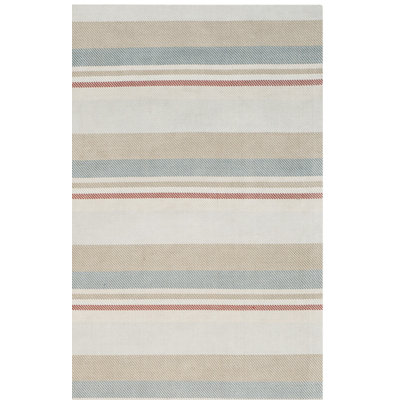 Caja Hand Loomed Wool Viscose Striped Rug in Gray/Brown/Blue