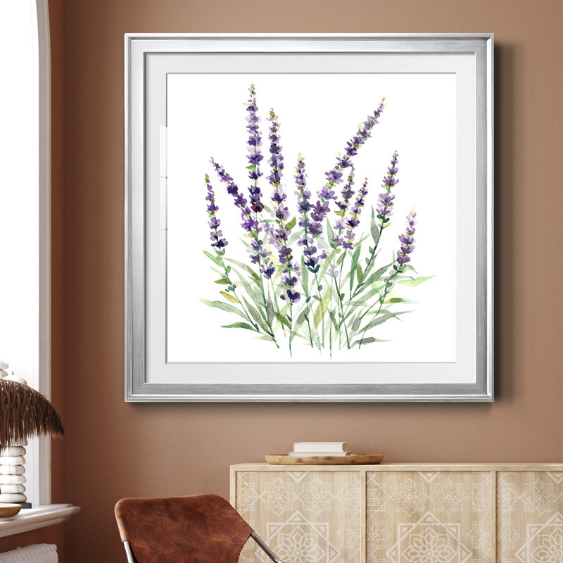 Lavande botanique I - peinture encadrée, Toile avec cadre argenté, H 26,5 po x l 26,5 po x P 1,5 po