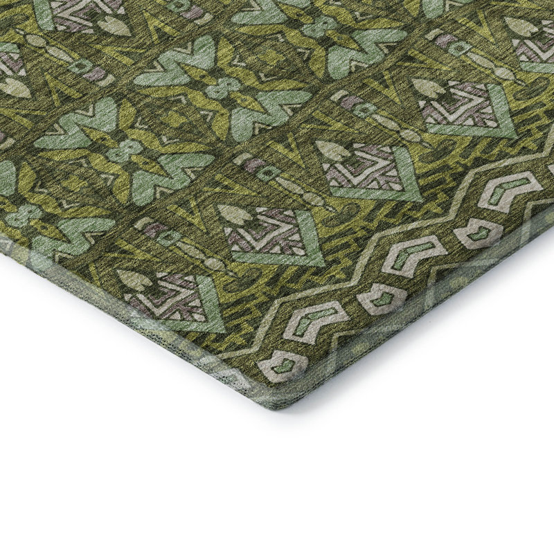 Tapis olive Prisco lavable à la machine de qualité supérieure, Rectangulaire 3 pi x 5 pi