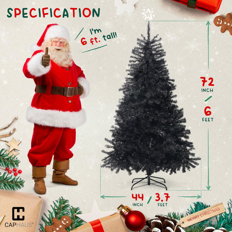 Arbre de Noël artificiel noir de qualité supérieure 6 pi avec 1000 branches, pré-articulé, 6'